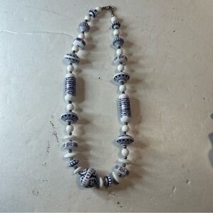 Elegant Blue and White Beaded Necklace lucite